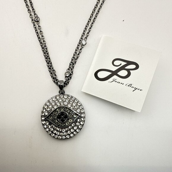 Joan Boyce Necklace Evil Eye Angel Eye Talisman Silver Tone Black Rhinestone - Picture 8 of 13